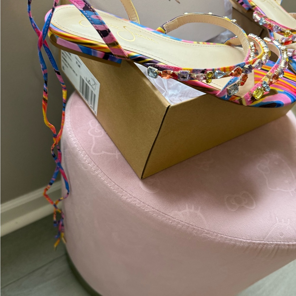 Vibrant Rainbow Striped Sandals with Mesh Upper - Picture 2 of 4